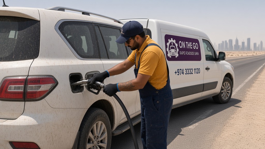 Fuel delivery on the highway in Qatar